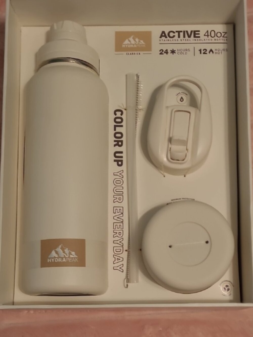 HydraPeak Active 40oz Stainless Steel Insulated Water Bottle Set [White]